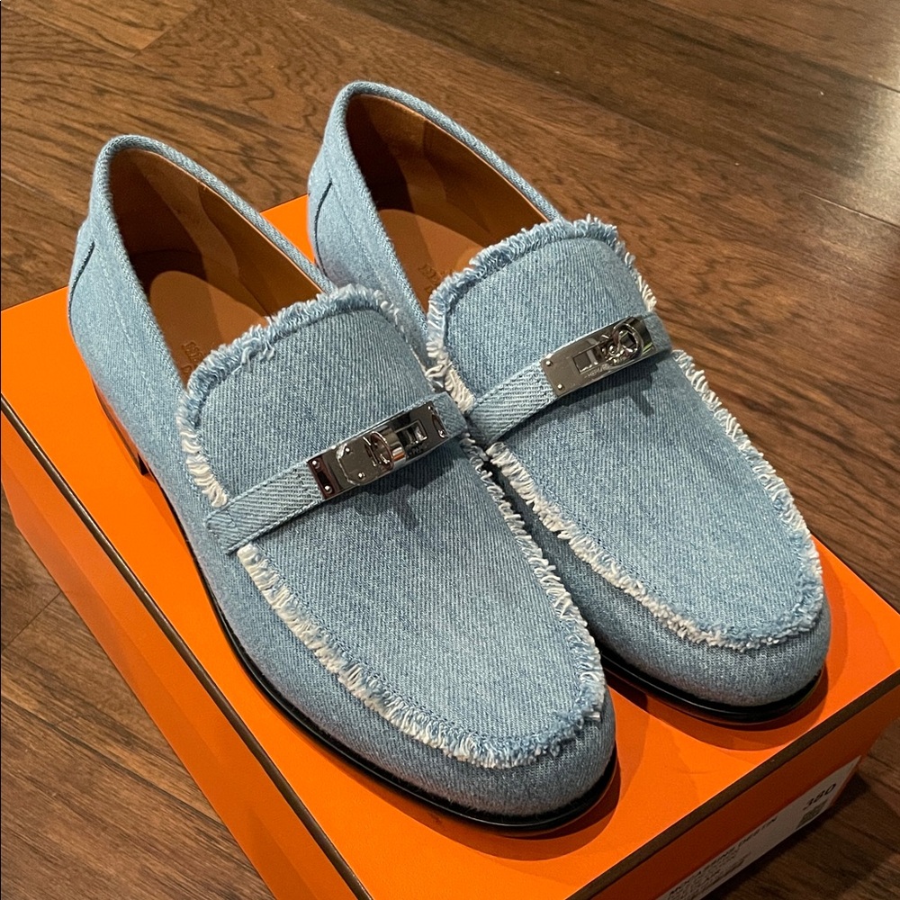 Hermes Destin Blue Denim Loafers Sz. 38 BNIB